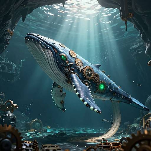 Cyberpunk Clockwork Whale in Cavern