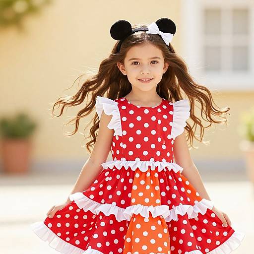 Joyful Girl in Polka Dot Dress