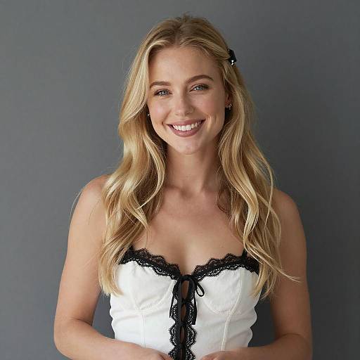 Smiling Blonde Woman in Elegant Outfit