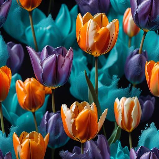 Vibrant Tulips on Black Background