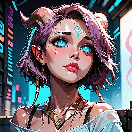 Gorgeous Draenei in a Neon Cityscape