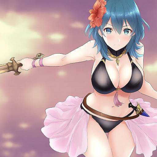 Illustration of Byleth (female) (summer) (fire emblem), fire emblem in the style of Maruki (punchiki)