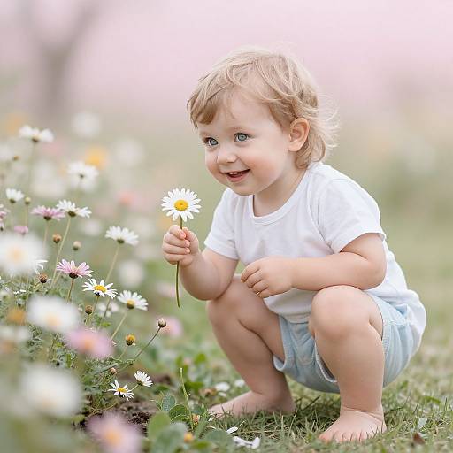 Toddler Exploring Flower Garden