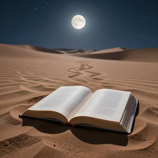 Mystical Book in Moonlit Desert