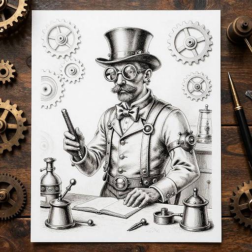 Steampunk Inventor in Victorian Workshop