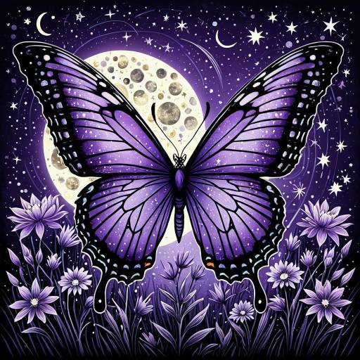 Mystical Purple Butterfly with Moons and Stars