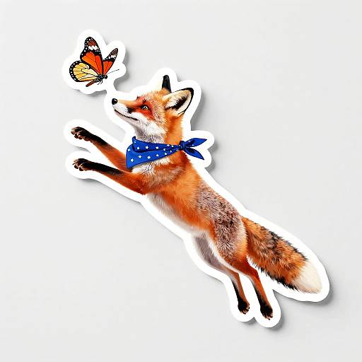 Fox Leaping Catch Butterfly Sticker