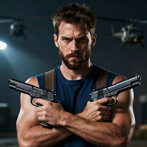 Rugged Man with Pistols in Action