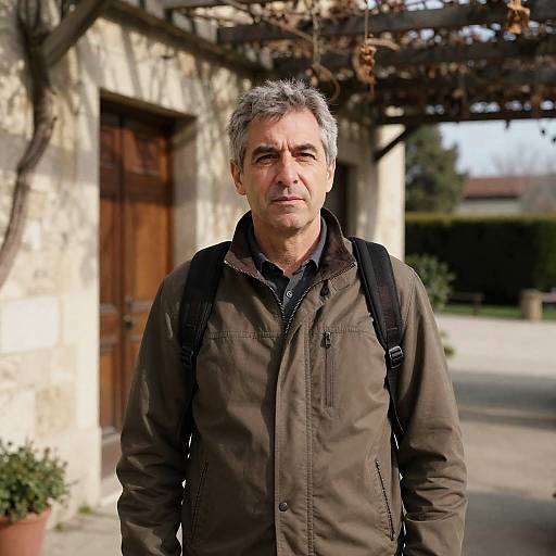 Middle-Aged Man by Stone Building