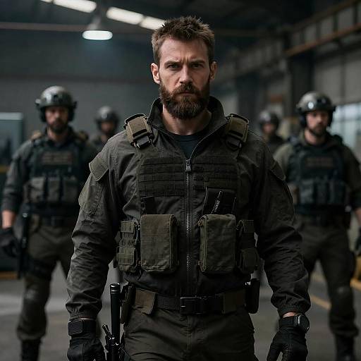 Rugged Bearded Operative in Warehouse