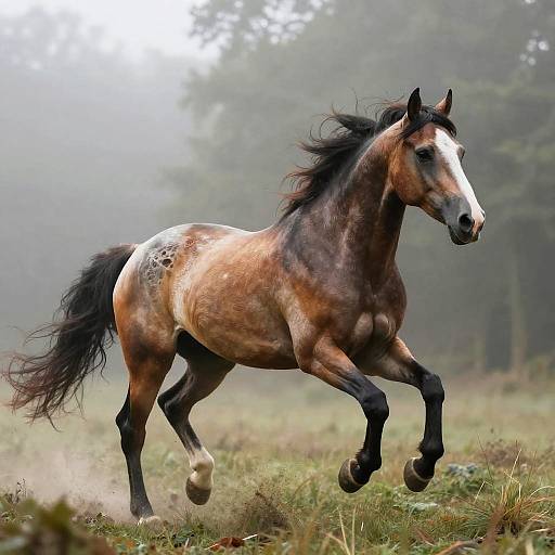 Surreal Horse-Headed Creature in Forest