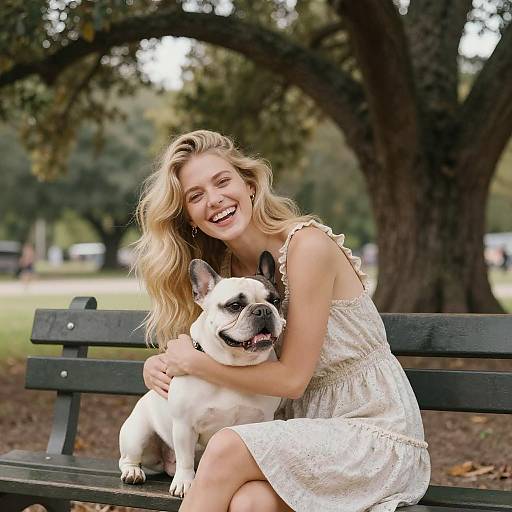 Joyful Woman Embracing Her Dog in Park