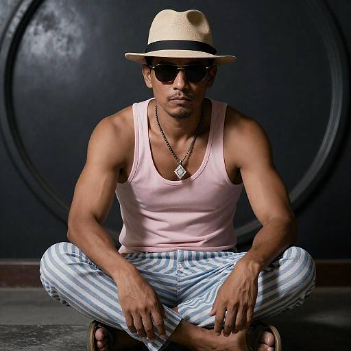 Stylish Muscular Man in Unique Outfit