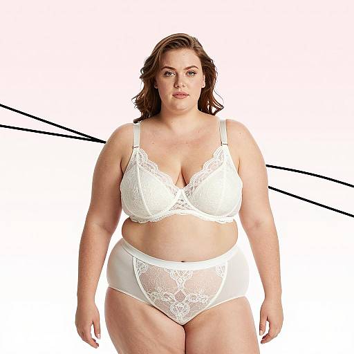 Plus-Sized Woman in White Lace Lingerie