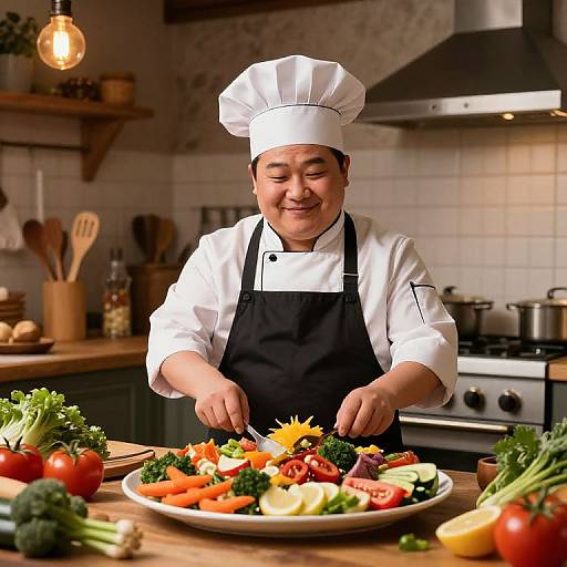 Chubby Chef in Cozy Rustic Kitchen