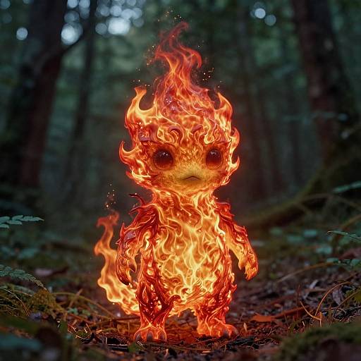 Surreal Fiery Creature in Forest