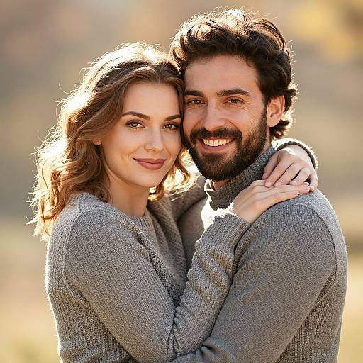 Sunlit Couple Hugging Outdoors