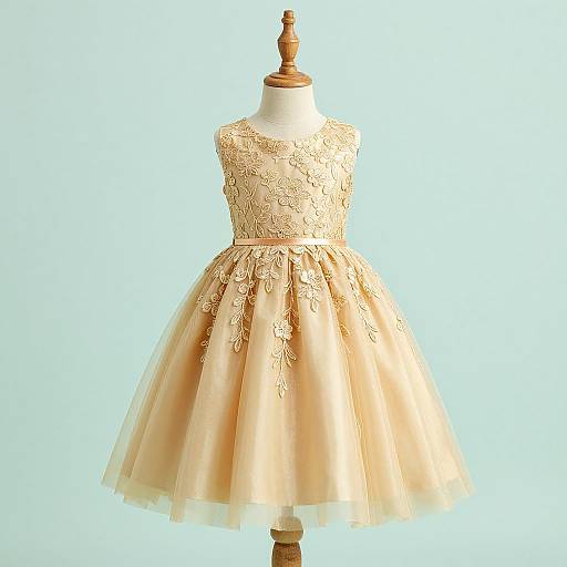 Elegant Gold Lace Flower Girl Dress