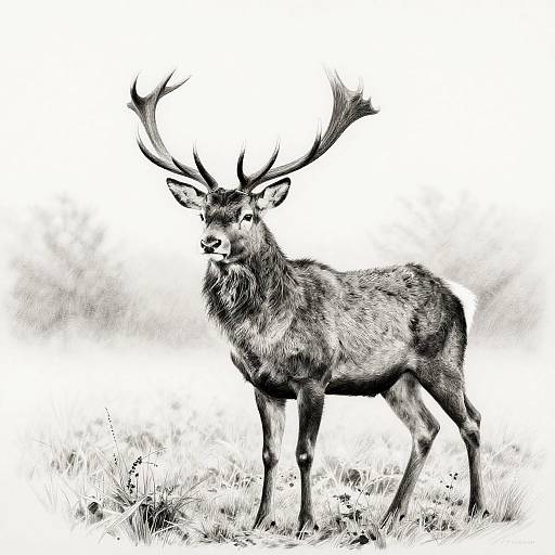 Hyperrealistic Pencil Drawing of Solitary Stag