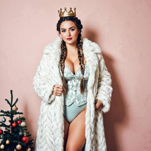 Woman in White Faux Fur Coat and Crown