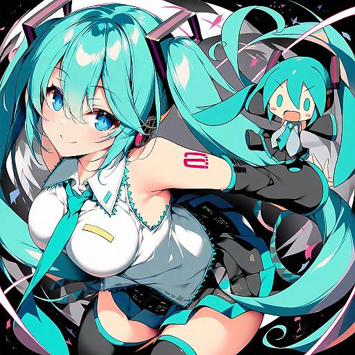 Illustration of Hachune miku, vocaloid in the style of Sakurame