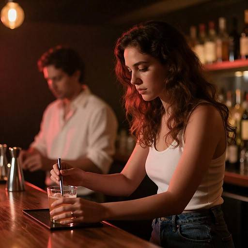 Dimly Lit Bar — Woman Preparing Drink