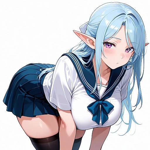 Mature Blue-Haired Elf in School Uniform