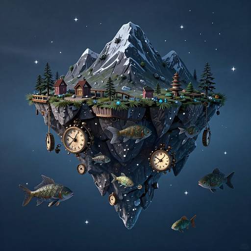 Floating Mountain Islands with Clockwork Fish