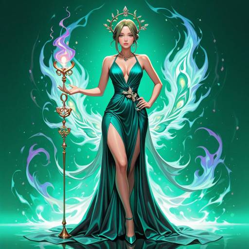 Elegant Intrepid Woman in Green Gown