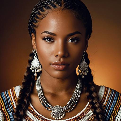 Portrait of Young Black Woman with Braids and Traditional Jewelry