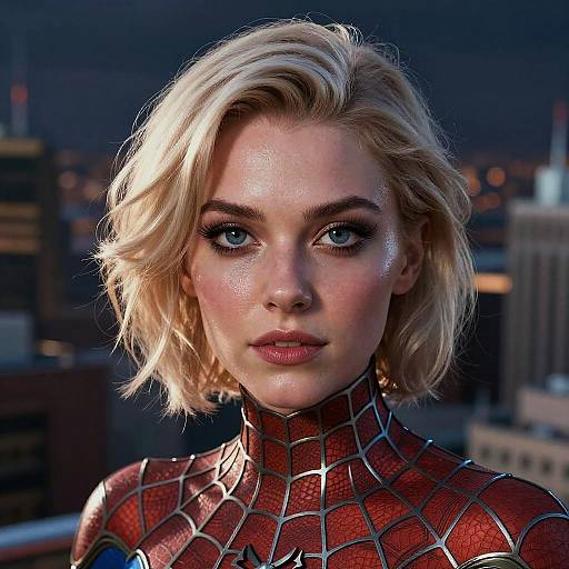 Blonde Woman in Spider-Man Suit Close-Up