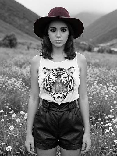 Chic Woman in Floral Meadow
