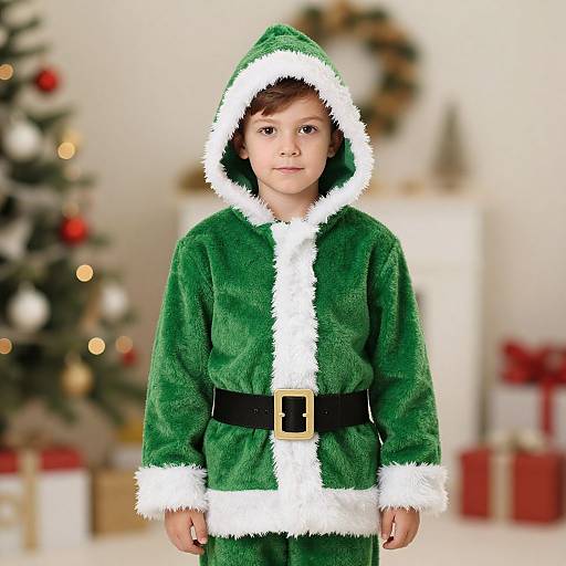 Green Santa Claus Costume Boy