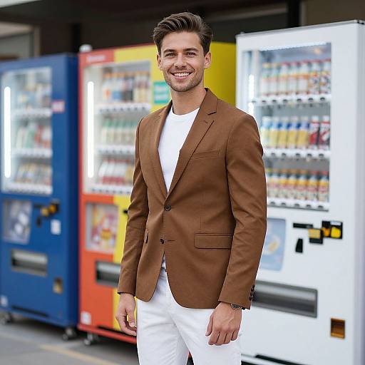 Confident Man by Colorful Vending Machines