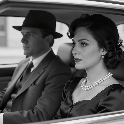 Vintage Car Scene: Elegant Couple Portrait