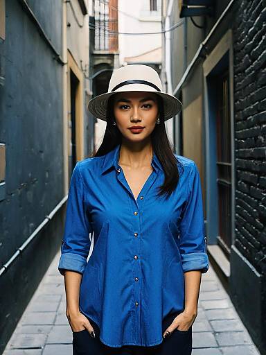 Woman in Blue Workwear Alley
