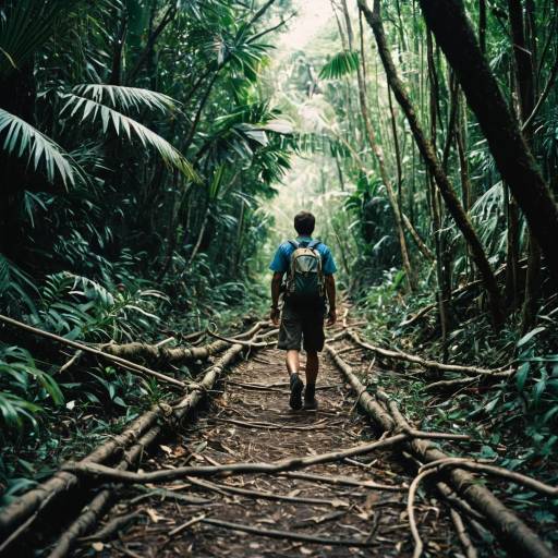 Explorer Walking on Narrow Jungle Trail