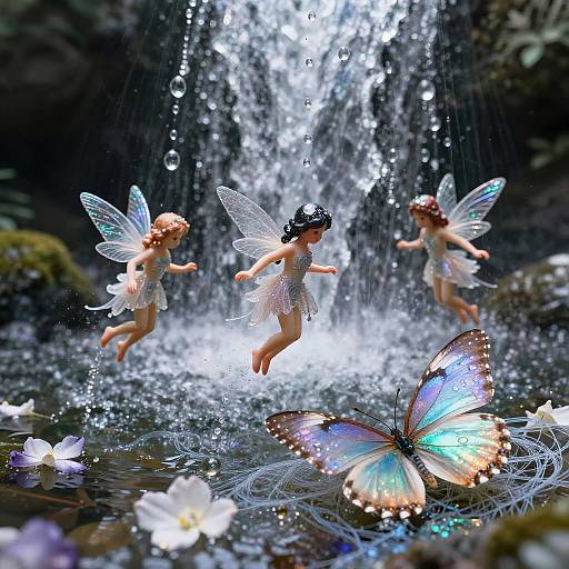 Celestial Crystal Waterfall with Nymphs