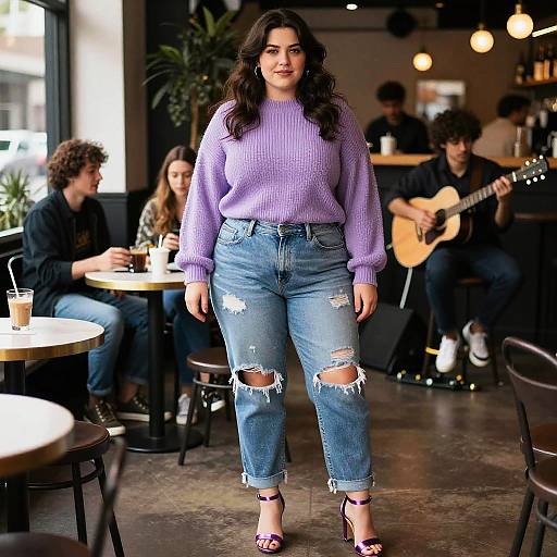 Casual Chic Woman in Trendy Coffee Bar