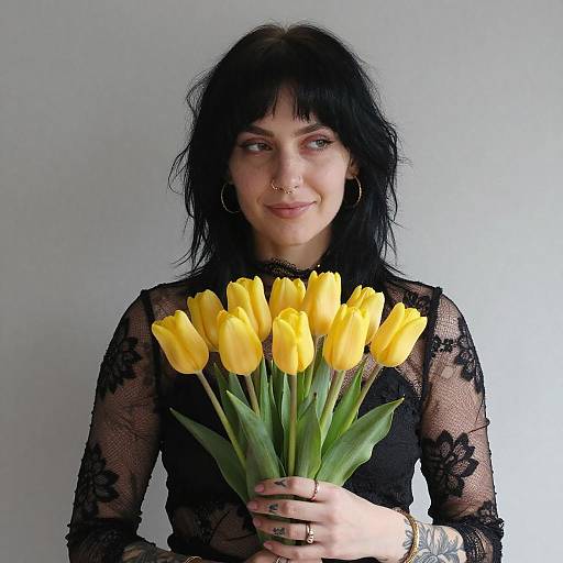 Portrait of Woman with Black Lace and Tulips