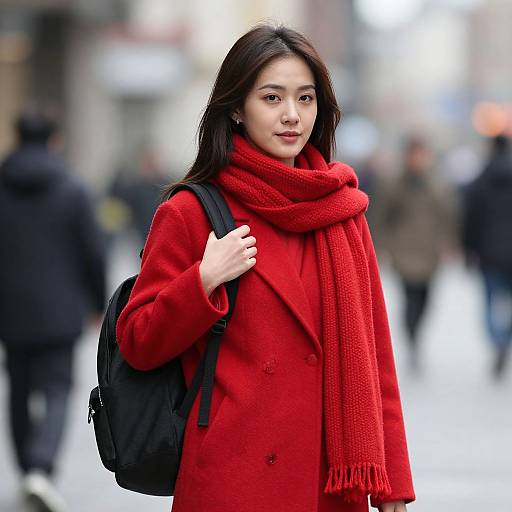 Asian Woman in Red Yarn Costume