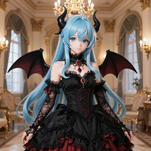 Gothic Anime Beauty in Grand Ballroom