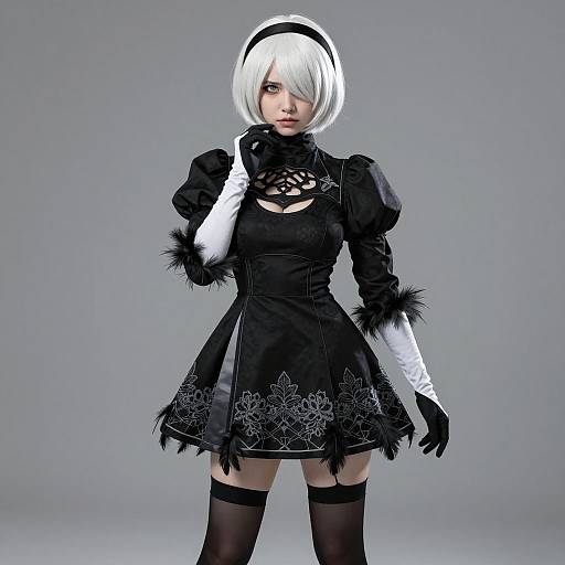 Cosplay Character in Black Lace Dress
