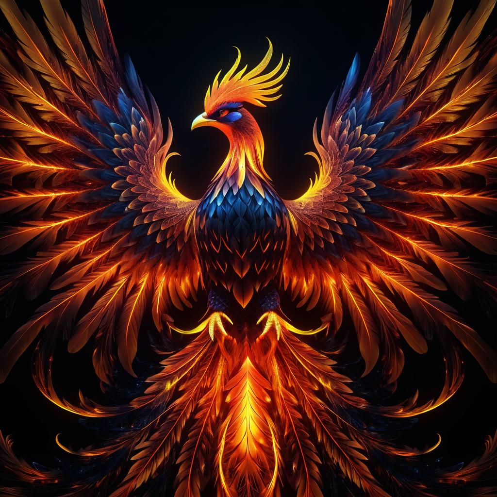 Cinematic Phoenix with Fiery Fractal Mesh