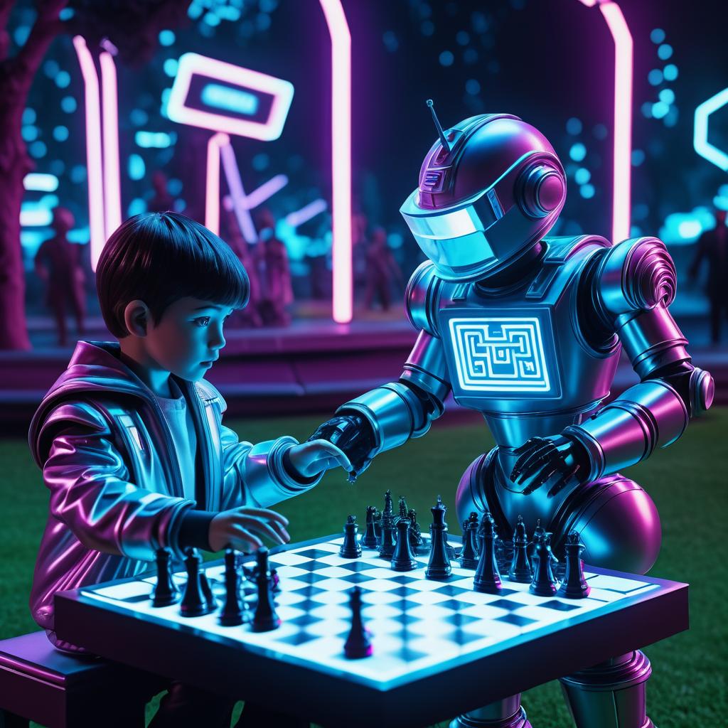 Neon Retro-Futuristic Chess Match Scene