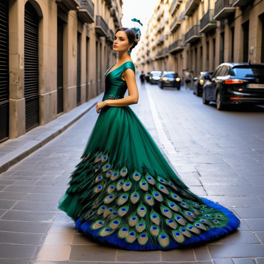 Elegant Peacock in Barcelona Street Scene