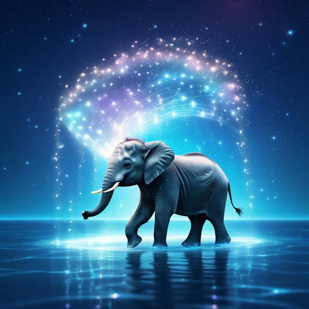 Ethereal Baby Elephant in Serene Ocean