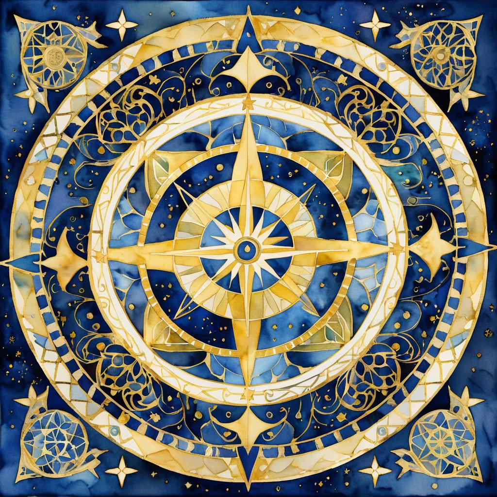 Whimsical Compass Rose in Klimt Style