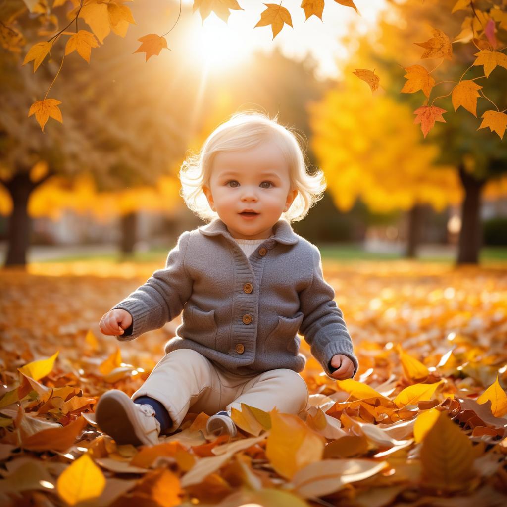 Joyful Toddler Playing in Autumn Leaves