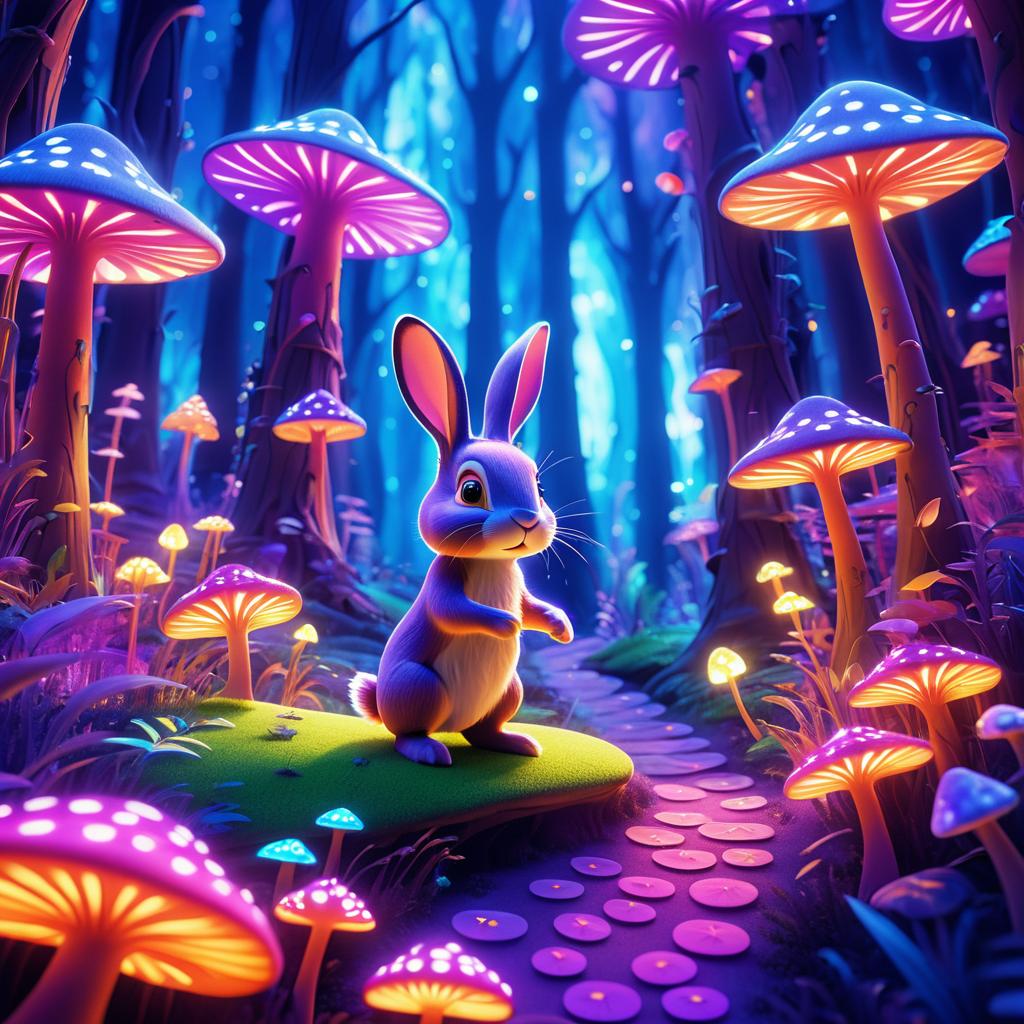 Whimsical Rabbit in a Psychedelic Forest